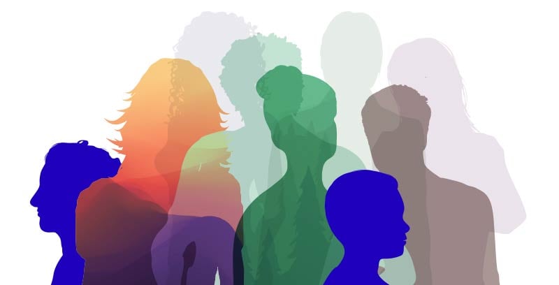 Colorful silhouette of multiple people