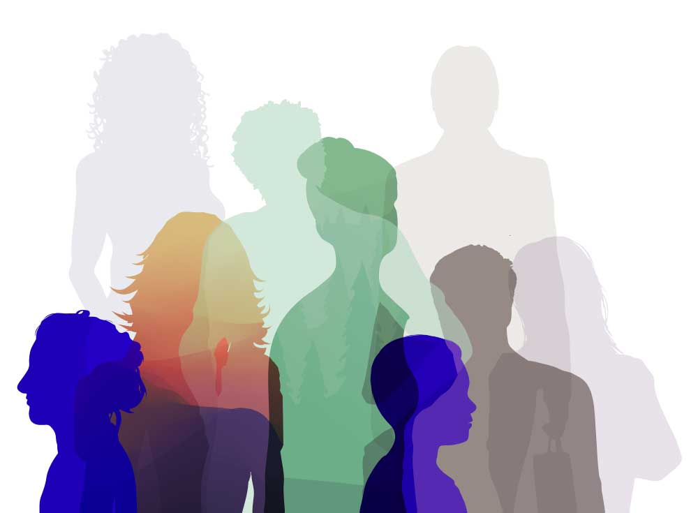 A colorful silhouette of people.